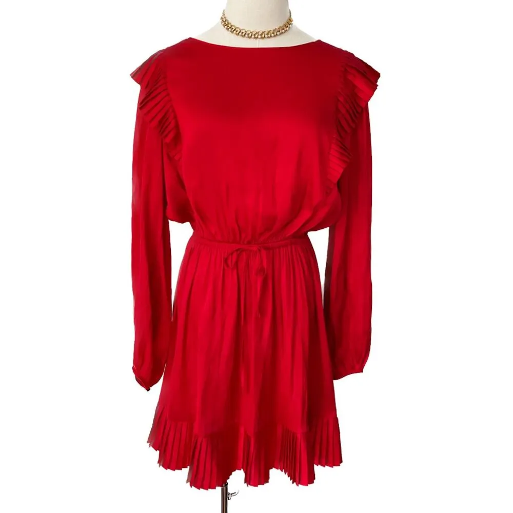 The Kooples “Short red dress” pleated ruffle satin mini dress medium size M - Image 5