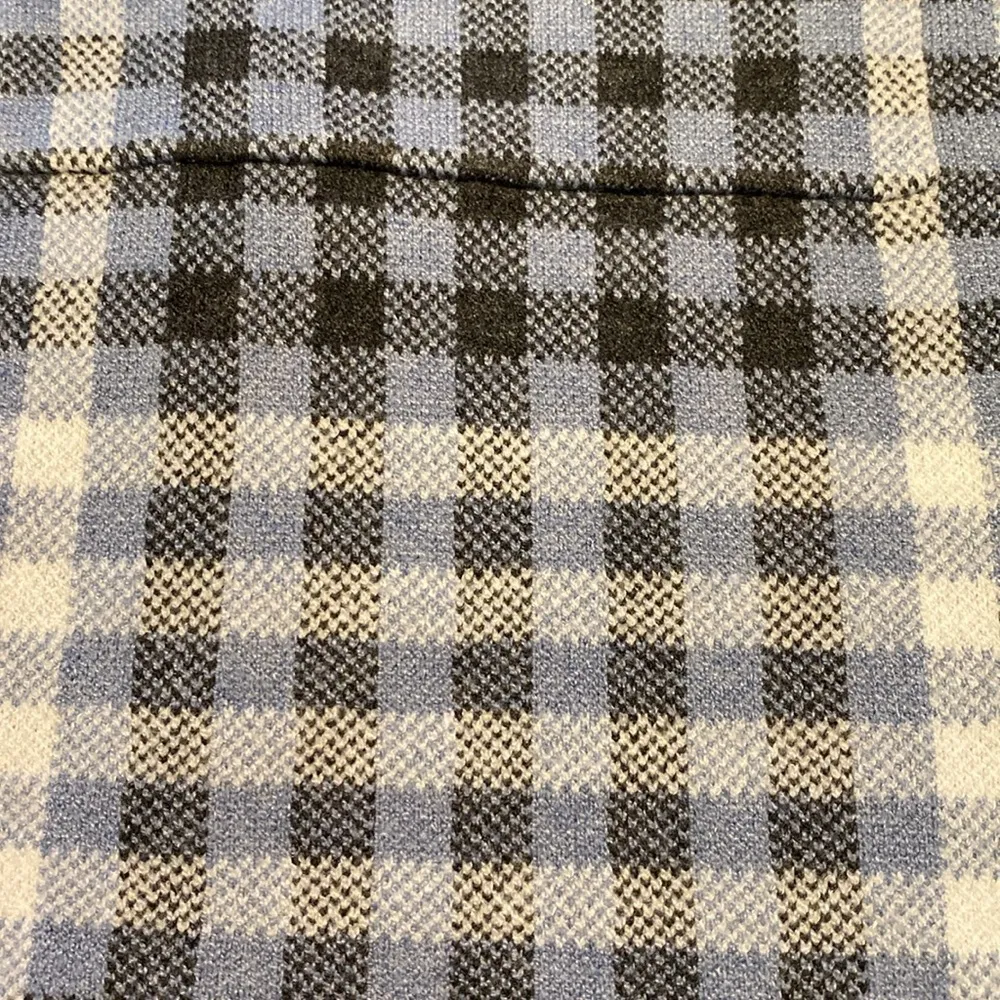 Rachel Roy Button Plaid Tartan Stretchy Boxy Knit Jacket Pale Silver Blue Gray L - Image 4