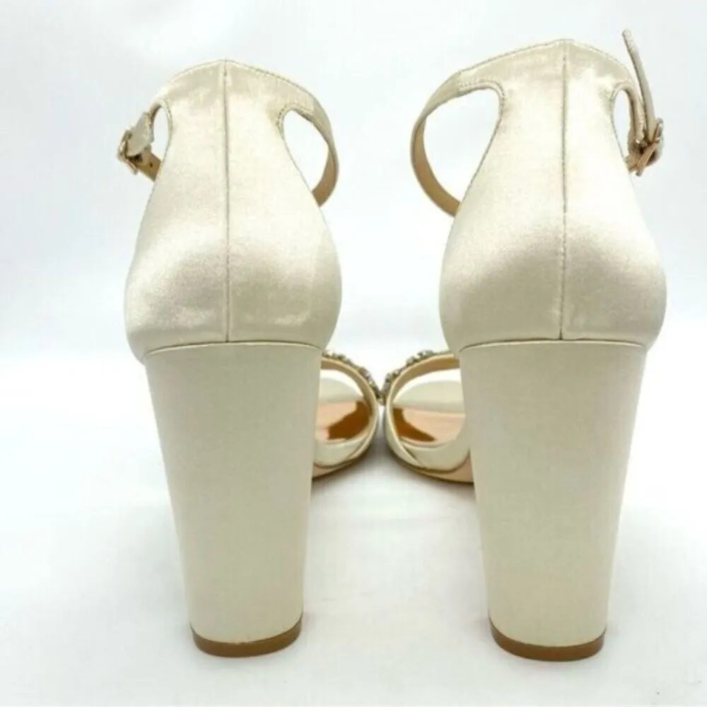 Badgley Mischka Women's Barby Ivory Satin Embellished Heels Size 10 - Image 10