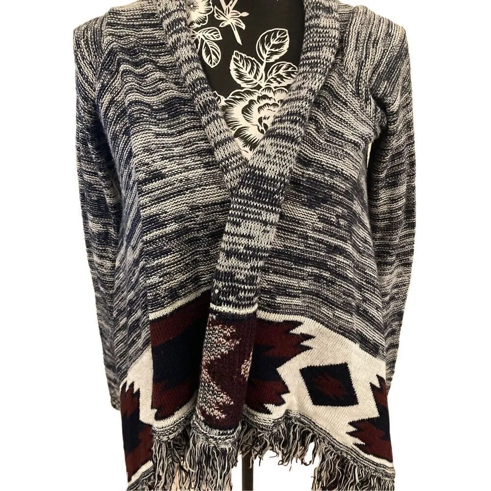 Arizona Jeans Fringe Cardigan Sweater Boho Bohemian Aztec Hippie - Image 4