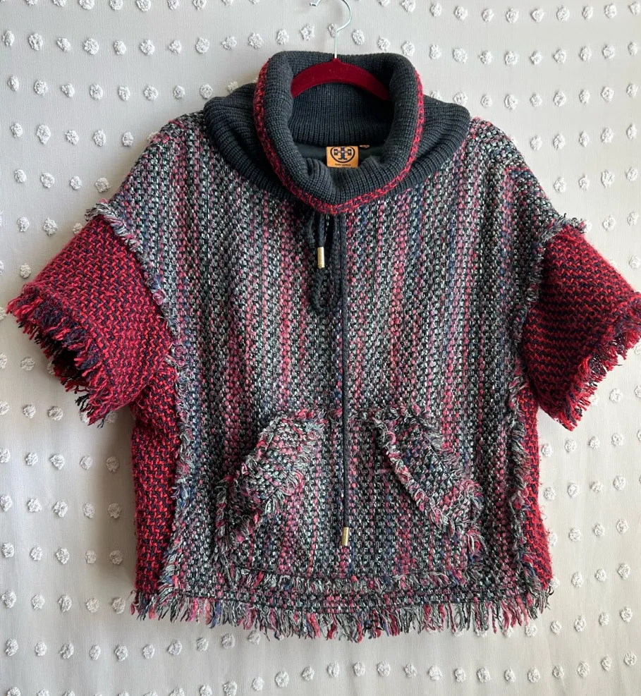 Tory Burch Wool Blend Tweed Color Block Turtle Neck Short‎ Sleeve Sweater Sz S - Image 1