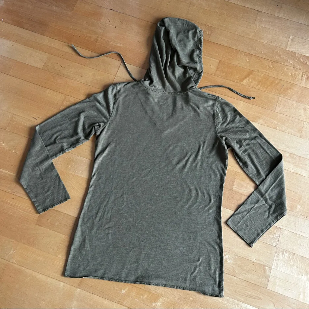 Life Is Good “GOOD VIBES” Lightweight, Long Sleeve Hoodie, Olive Green, Size M - Image 2