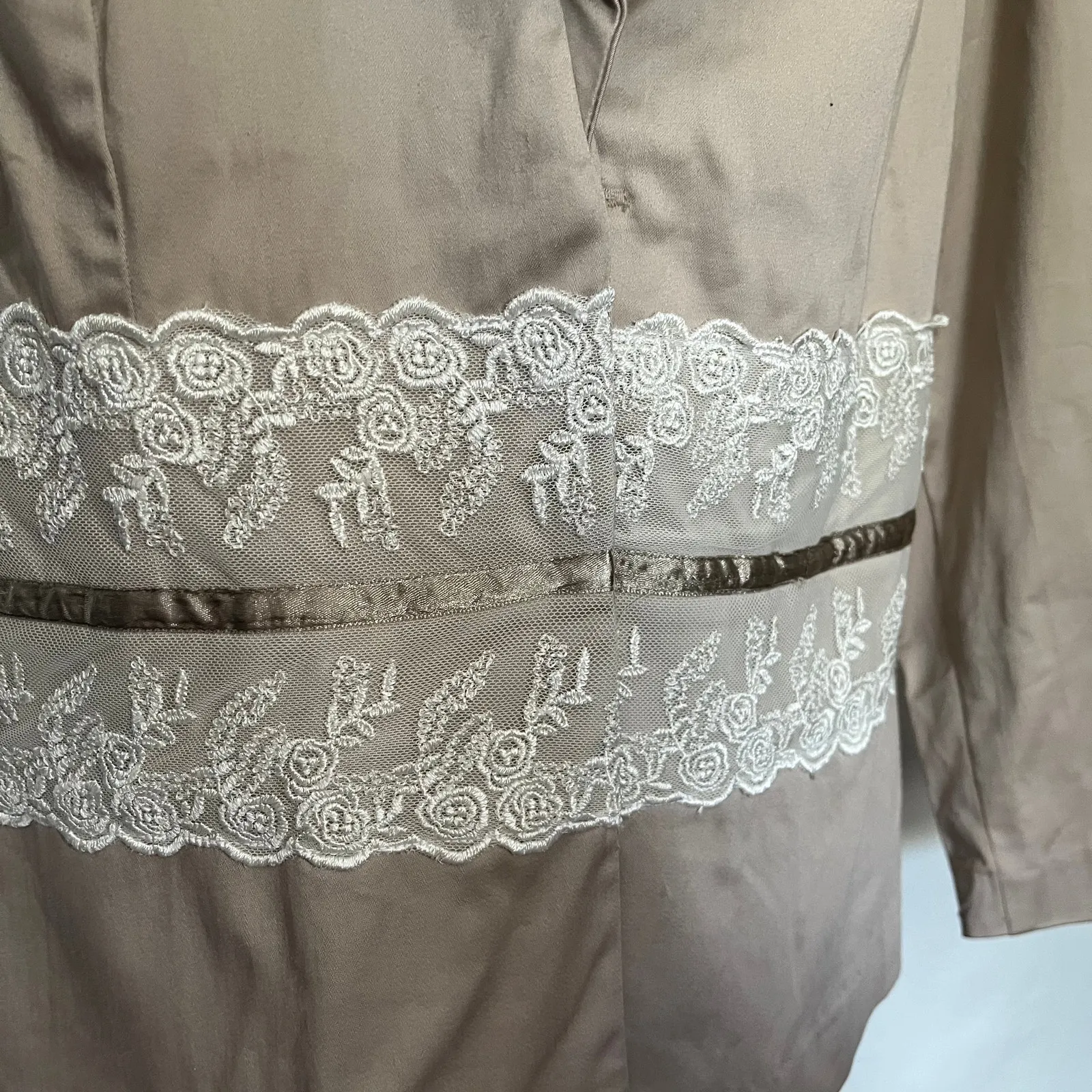Y2K JL Studio Vintage Womens Blazer Size 14W Coquette Romantic Lace Cottagecore Tan - Image 9