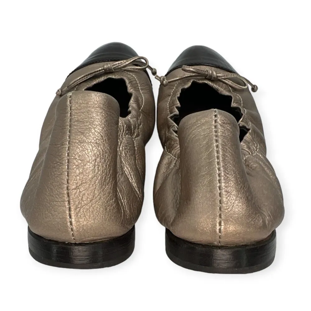 Attilio Giusto Leombruni AGL | 7.5 | Leather Bow Accent Ballerina Ballet Flats Gold - Image 3