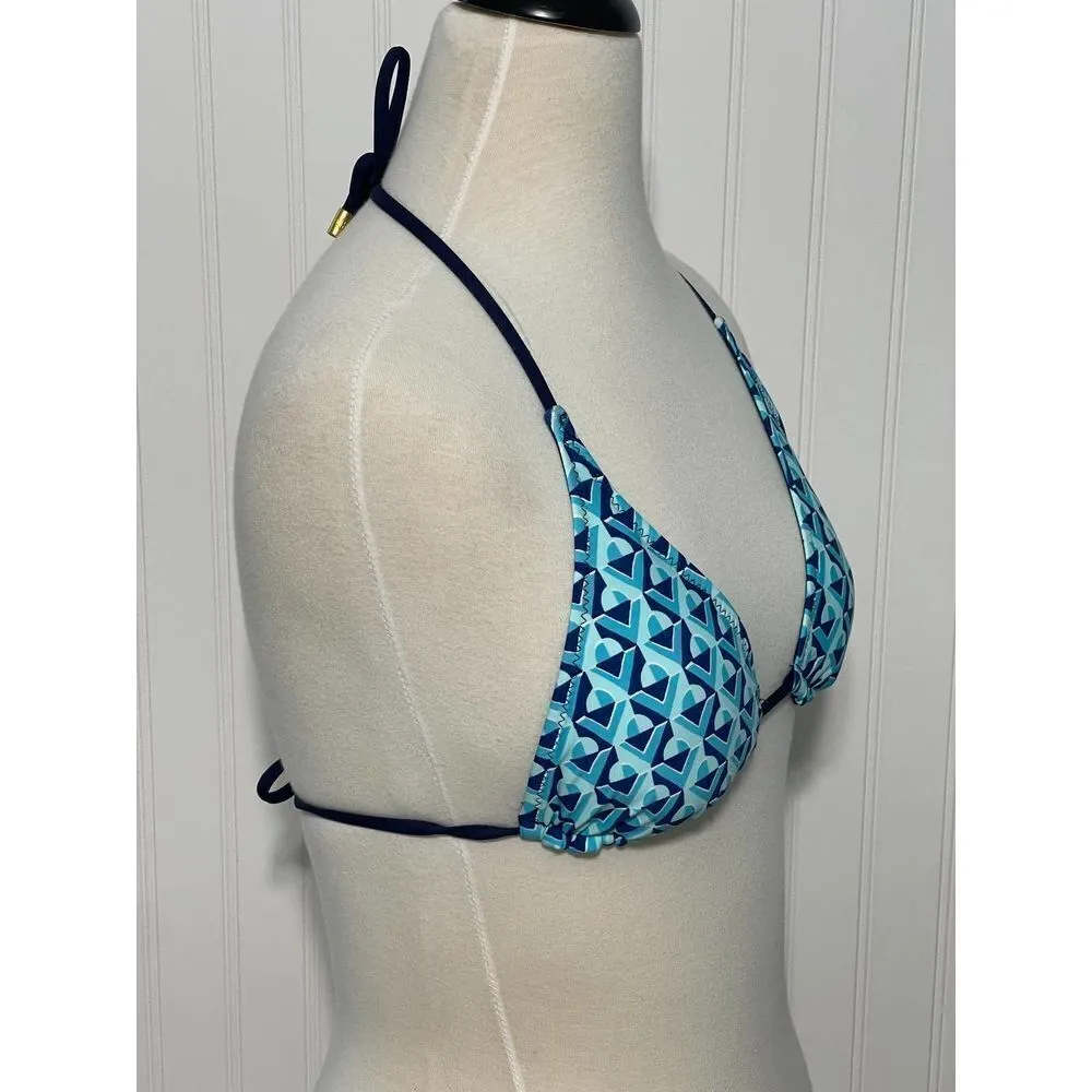 Helen Jon Palm Springs Reversible String Bathing Suit Bikini Top Navy Blue XS Blue - Image 5