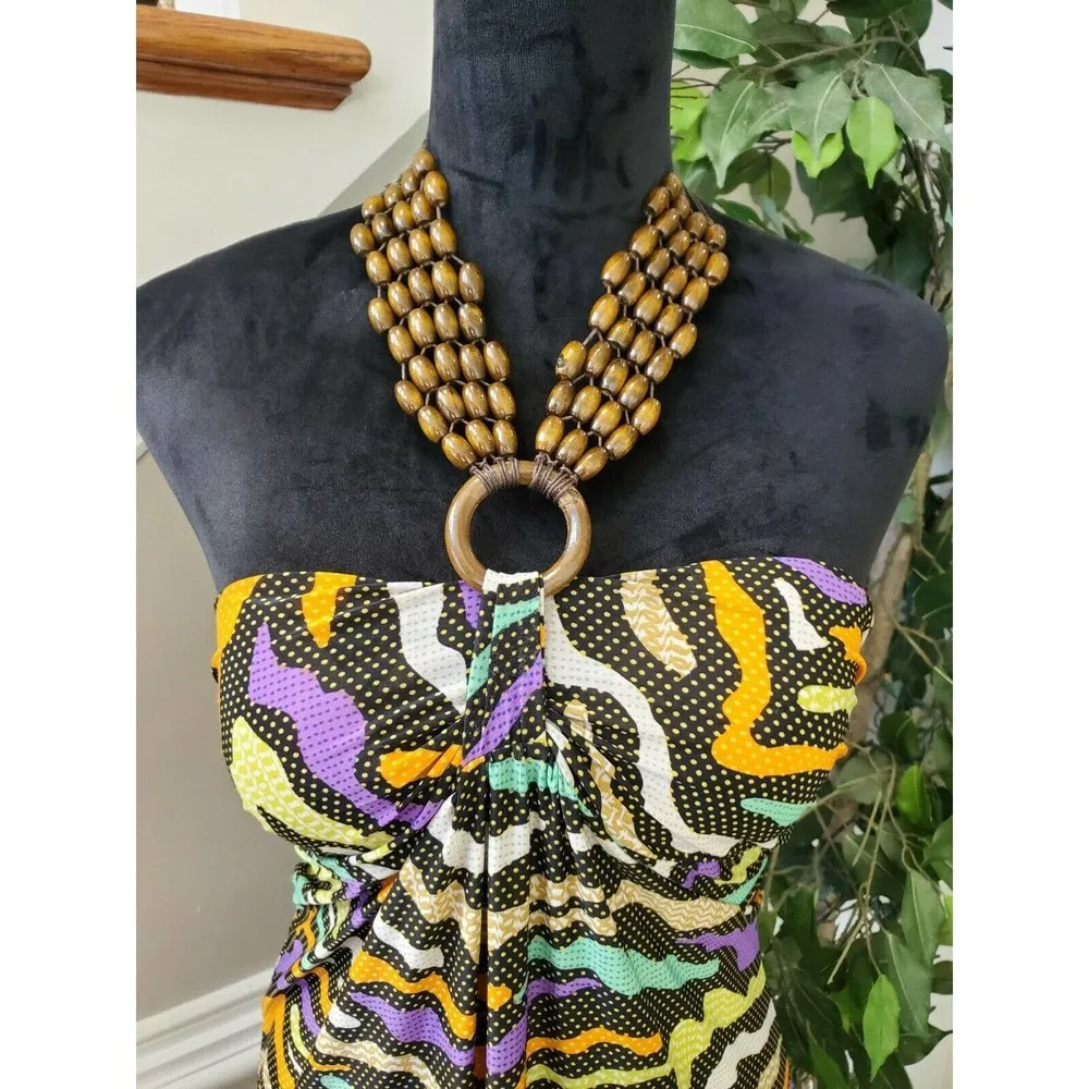 Just Love Women Multicolor Polyester Halter Neck Off Shoulder Long Maxi Dress S - Image 2