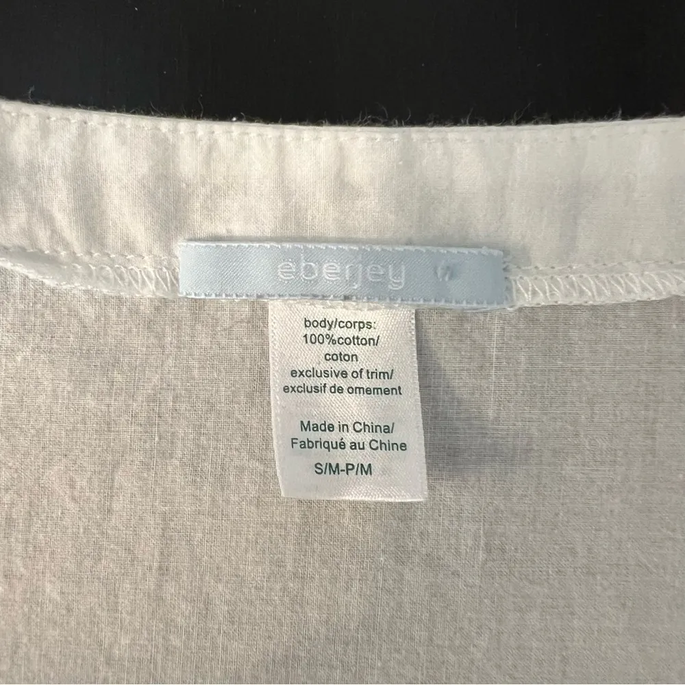 Eberjey white cover up tunic dress, 100% Cotton, wide 3/4 sleeve w.lace S/M - Image 5