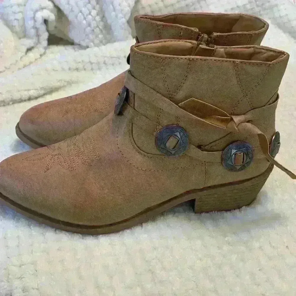 Tan western ankle booties sz 7/8 boho hippie festival concert country cowgirl - Image 4