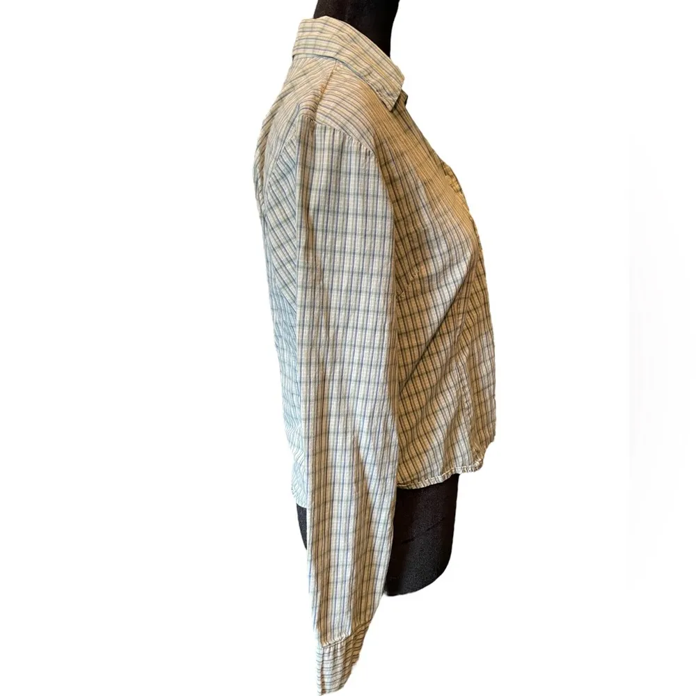 Canyon River Blues Vintage 90s Long Sleeve Button Up Cropped Plaid Striped Shirt - Image 3