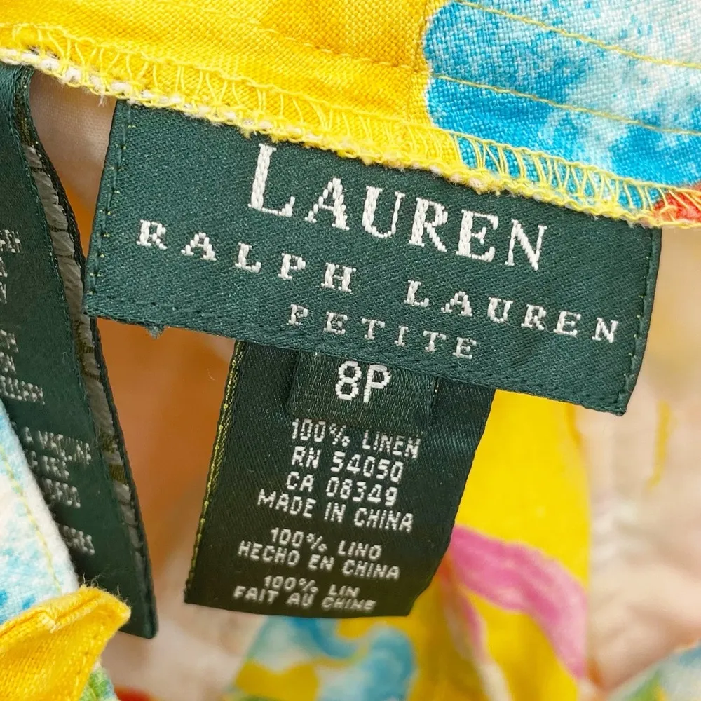 Lauren Ralph Lauren Linen Shorts Yellow Multicolored Floral Hawaiian Tropical 8P - Image 5