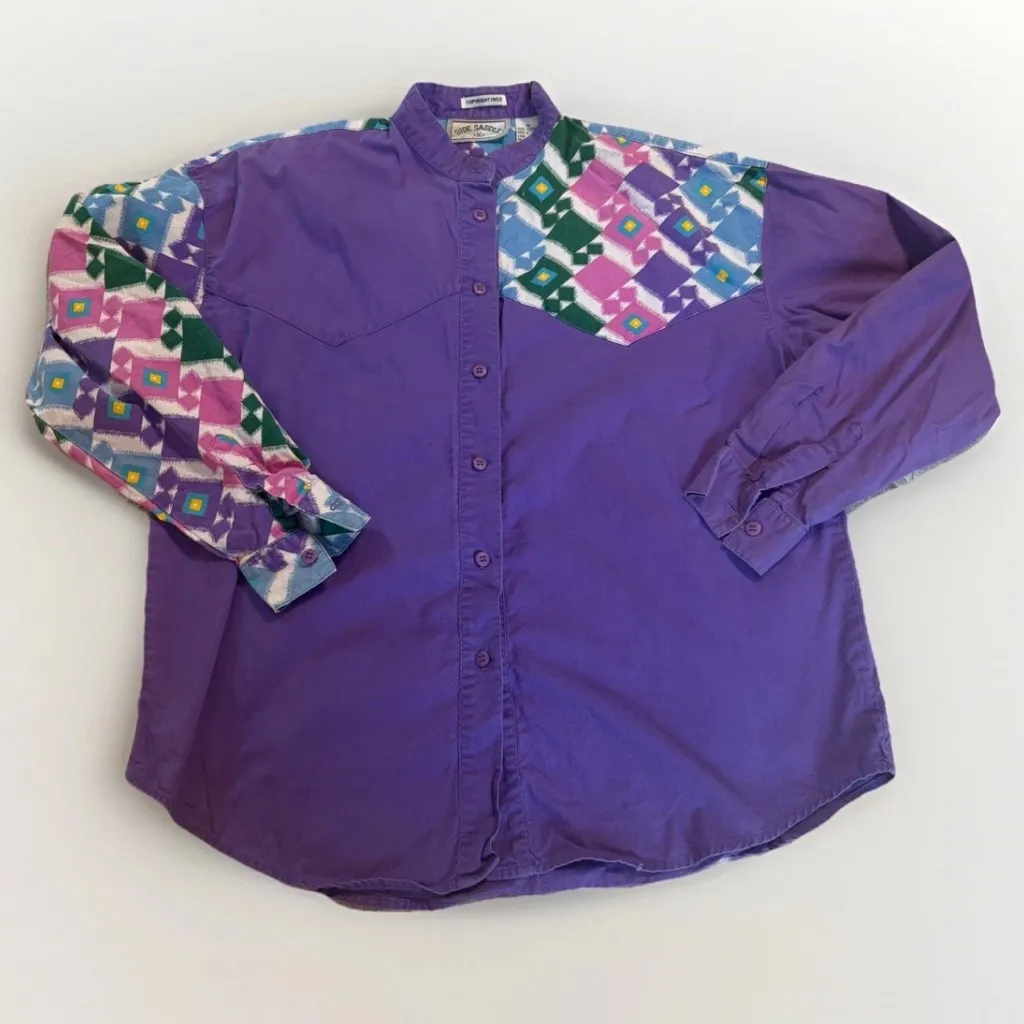 Vintage Side Saddle Shirt Womens M Western Button Down Purple Diamond 80’s 90’s Size M - Image 1