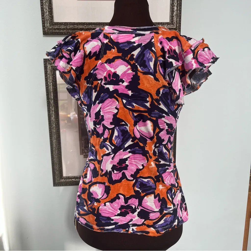 Maeve Anthropologie Women’s Catie Short Flutter Sleeve V-Neck Floral Top Size XS - Image 4