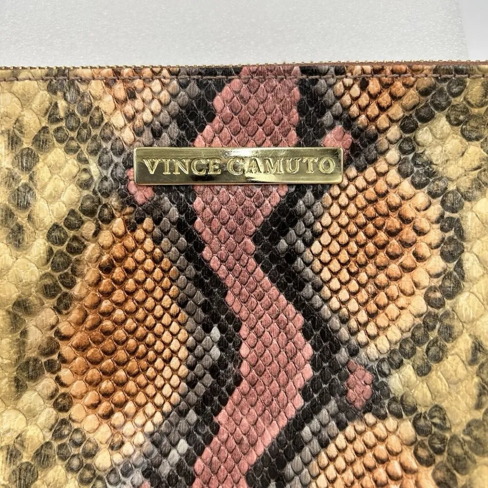 Vince Camuto Cosmetic Bag Snakeskin Pattern Zipper Pouch Gold Trim - Image 2