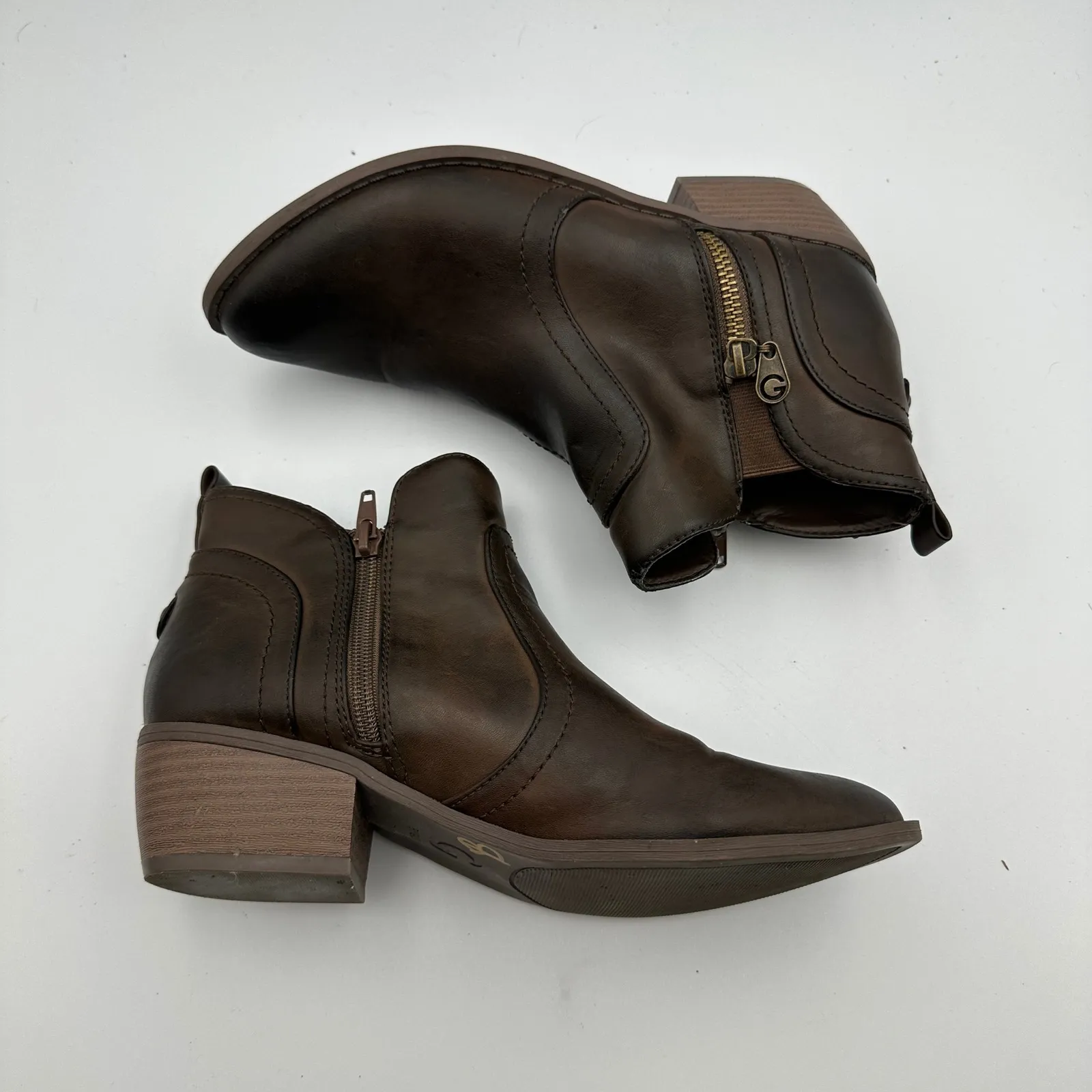 Guess Brown Ankle Booties Heel‎ Side Zip Western Womens Size 7.5M - Image 5