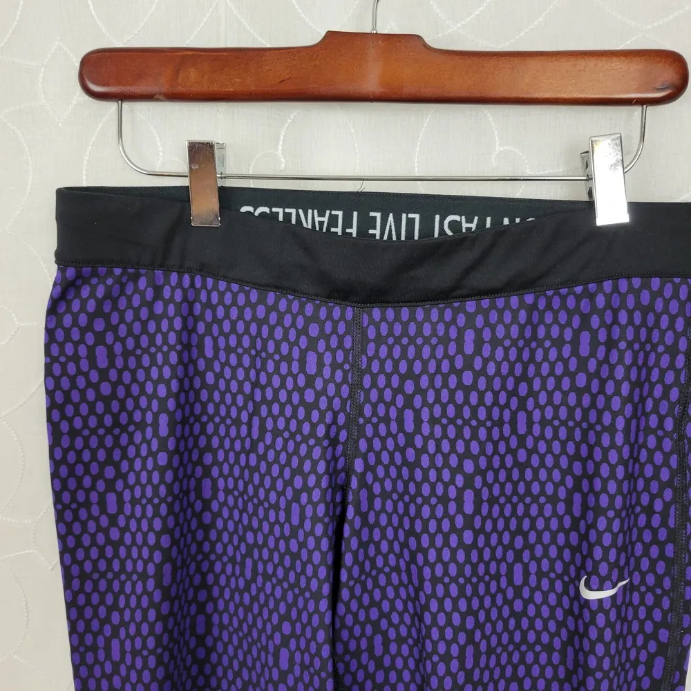 Nike Womens Leggings Size L Purple Polka Dri-Fit Run Fast Live Fearless Capri - Image 7