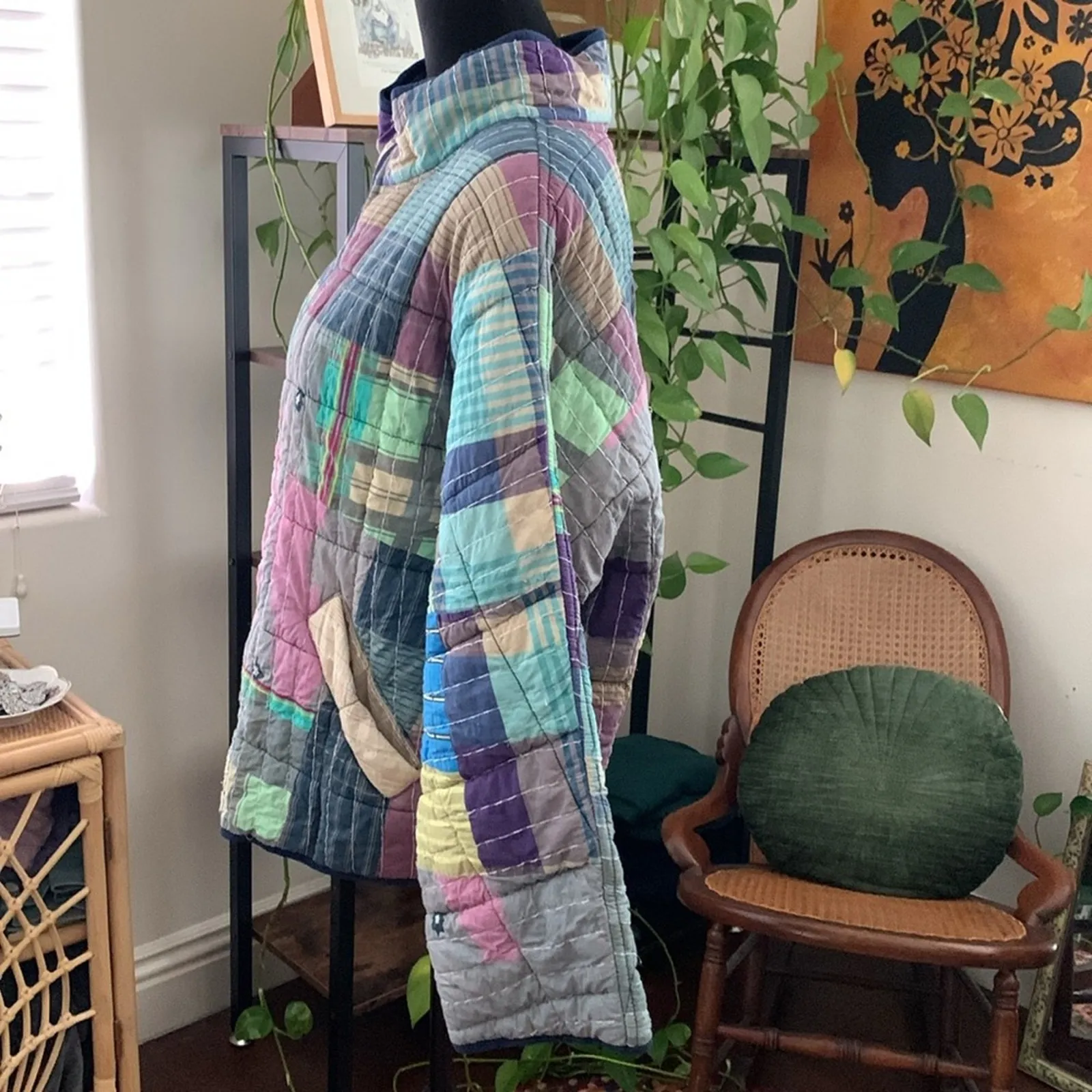 Free People Madras Plaid Kantha Quilted Dolman Bomber Jacket - Image 2