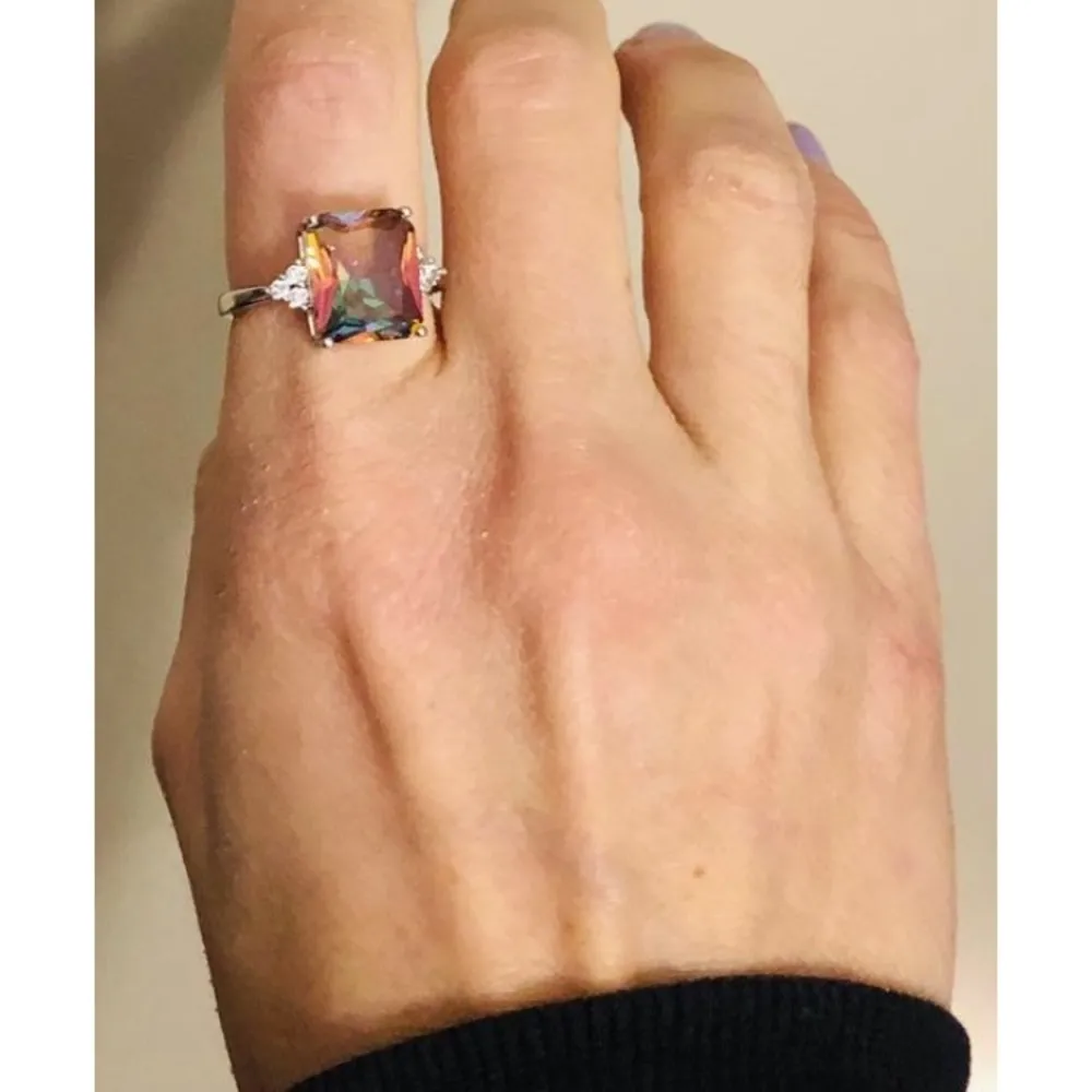 Rainbow Mystic Topaz CZ 925 Ring Size 8 1/4 - Image 2