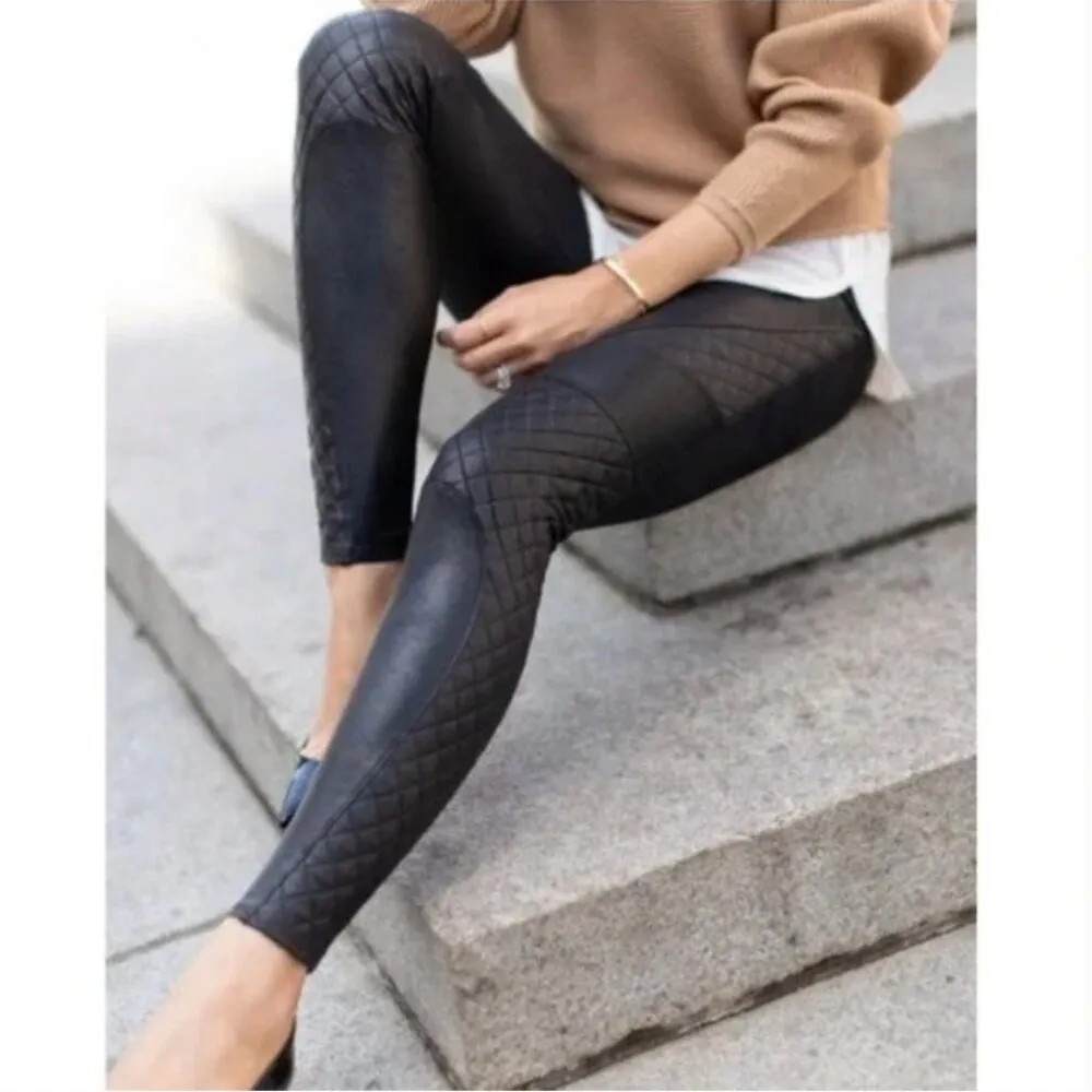 Spanx Legging XS Faux Leather Quilted Very Black Moto 20248R High Waist - Image 5