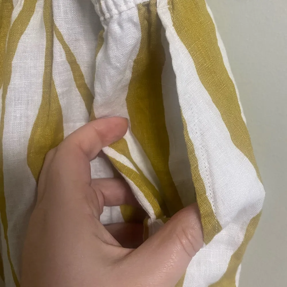 Rachel Zoe  Women’s Stripe 100% Linen Pull On Cropped Pants Golden Yellow Size XL - Image 3