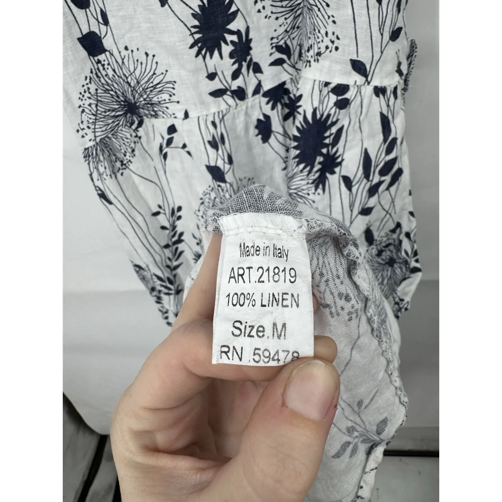 Valentina Naldi Linen Midi Floral Dress Women Medium White Beach Coastal Prairie - Image 4