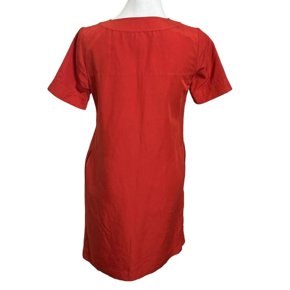 A.P.C. Short Sleeve Mini Dress Shift Red Orange Linen Cotton Size EU 38 US M Size M - Image 6