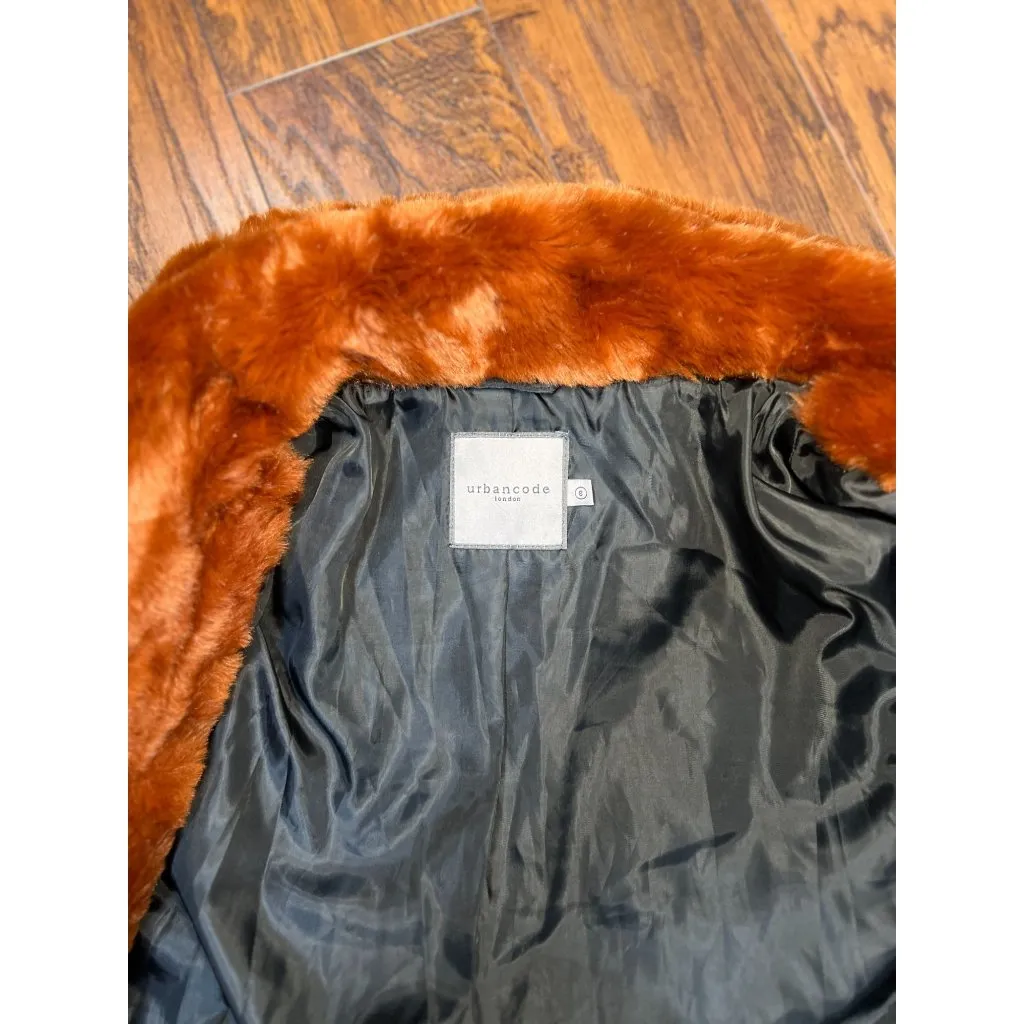 Urbancode London Womens 8 Faux Fur Ombre Coat Chestnut Black Longline Jacket Size M - Image 12