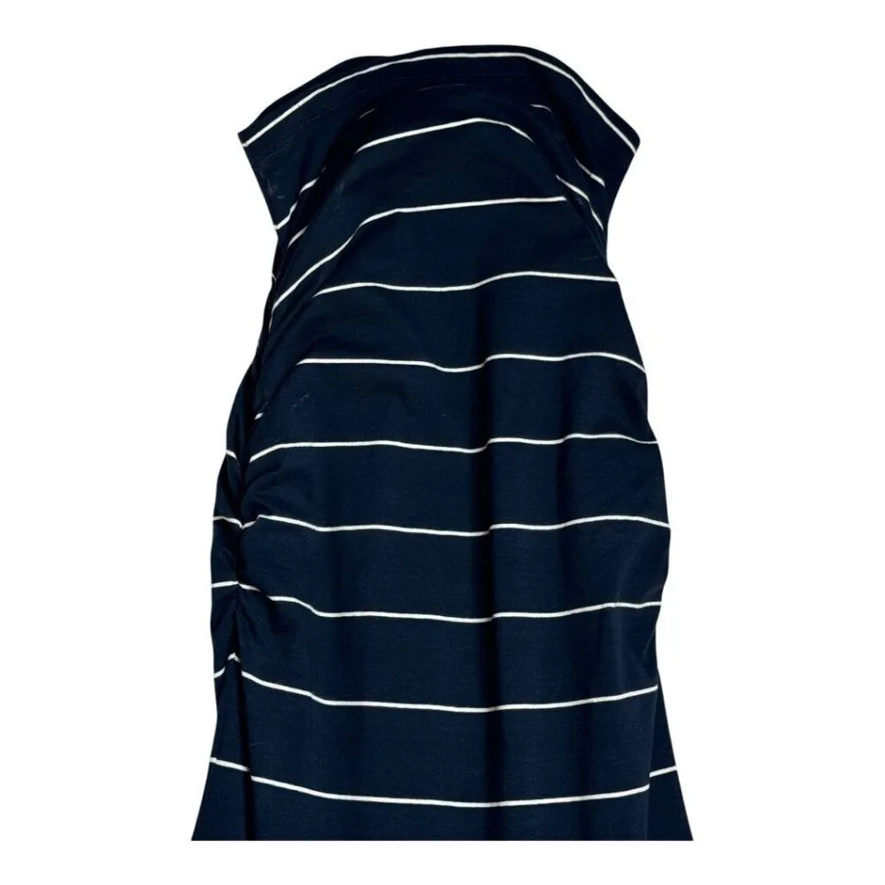 Sundry Anthropologie Dress Women XS Navy Blue White Striped V Neck Ruched Mini - Image 8