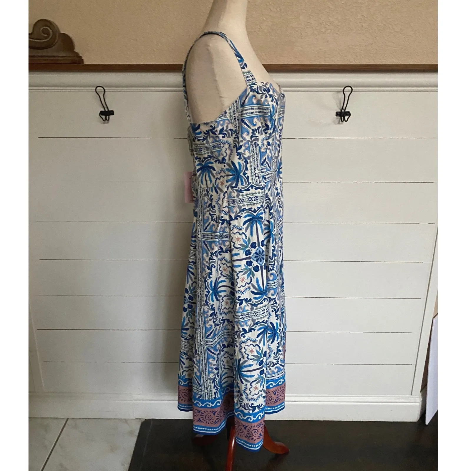 Avec Les Filles Sleeveless Blue Palm Tile Sweetheart Neckline Midi Dress 12 -NWT - Image 11