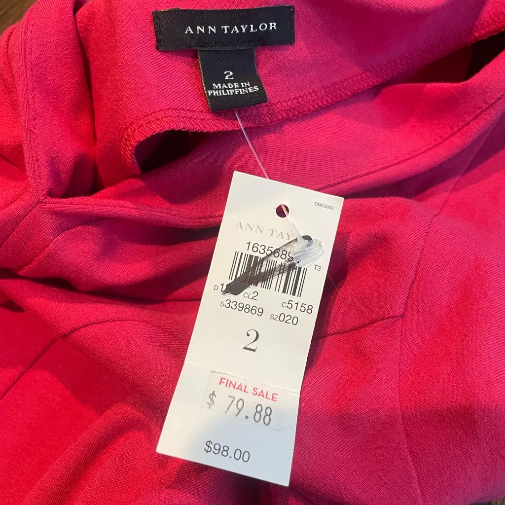 NWT Ann Taylor Pink V neck Drop Waist Dress - Size 2 - Image 3