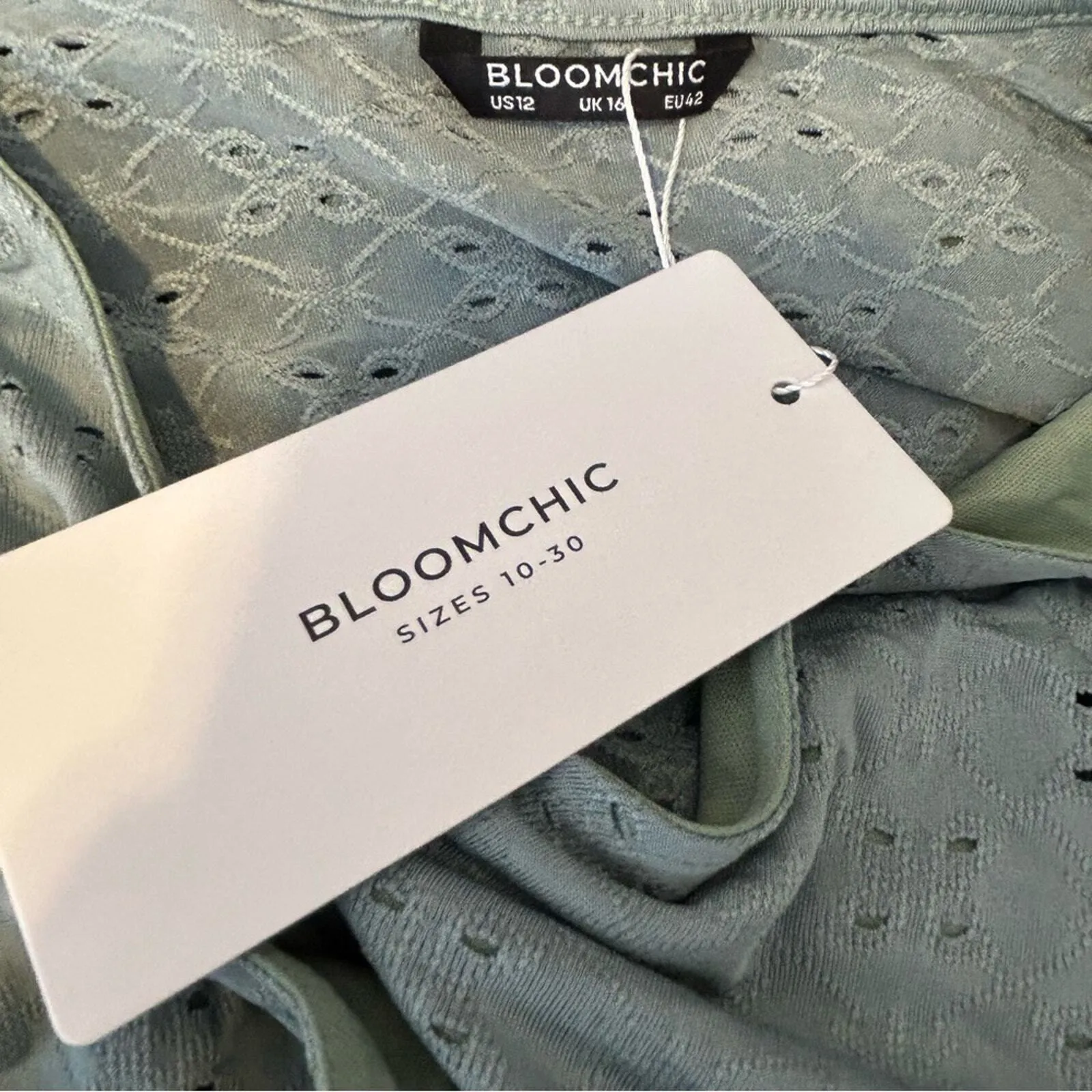 Bloomchic Eyelet Dress Plus Size Short Sleeve Sage Green Midi with Pockets‎ 12 - Image 7