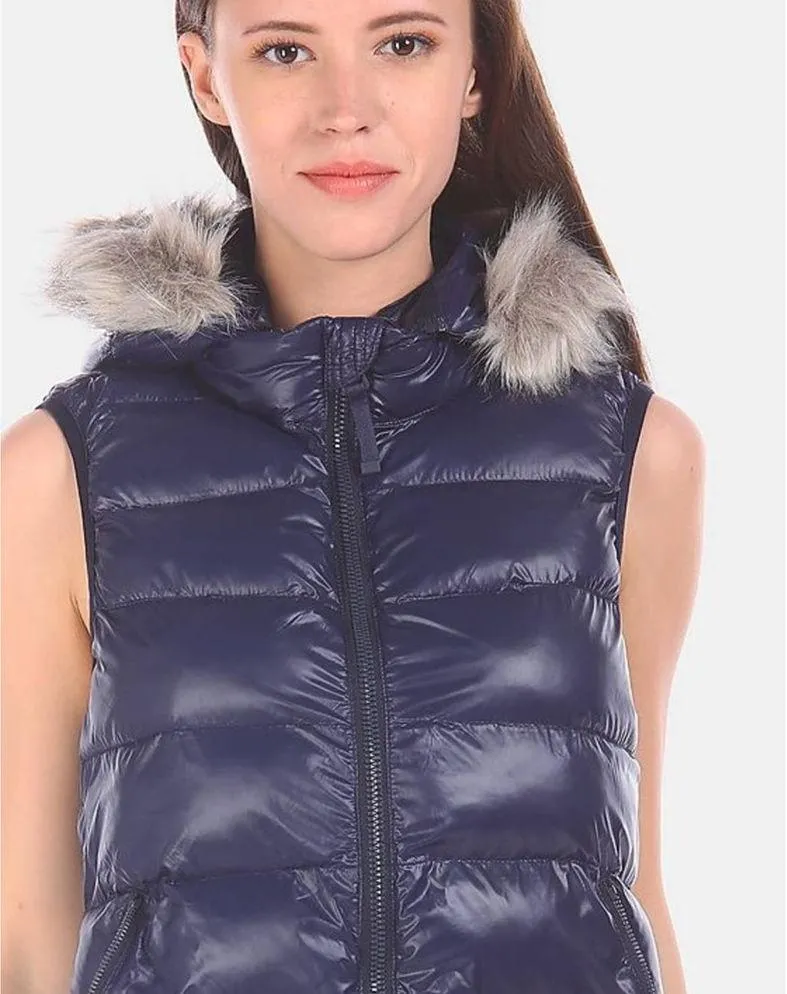 Gap Faux Fur Puffer Vest Jacket Navy Blue Cozy Primaloft Down Alternative XS new - Image 8