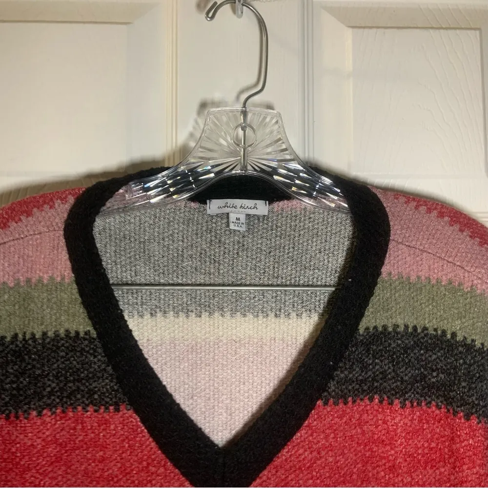 White Birch Multicolor Striped Knit V Neck Oversized Top size M - Image 3