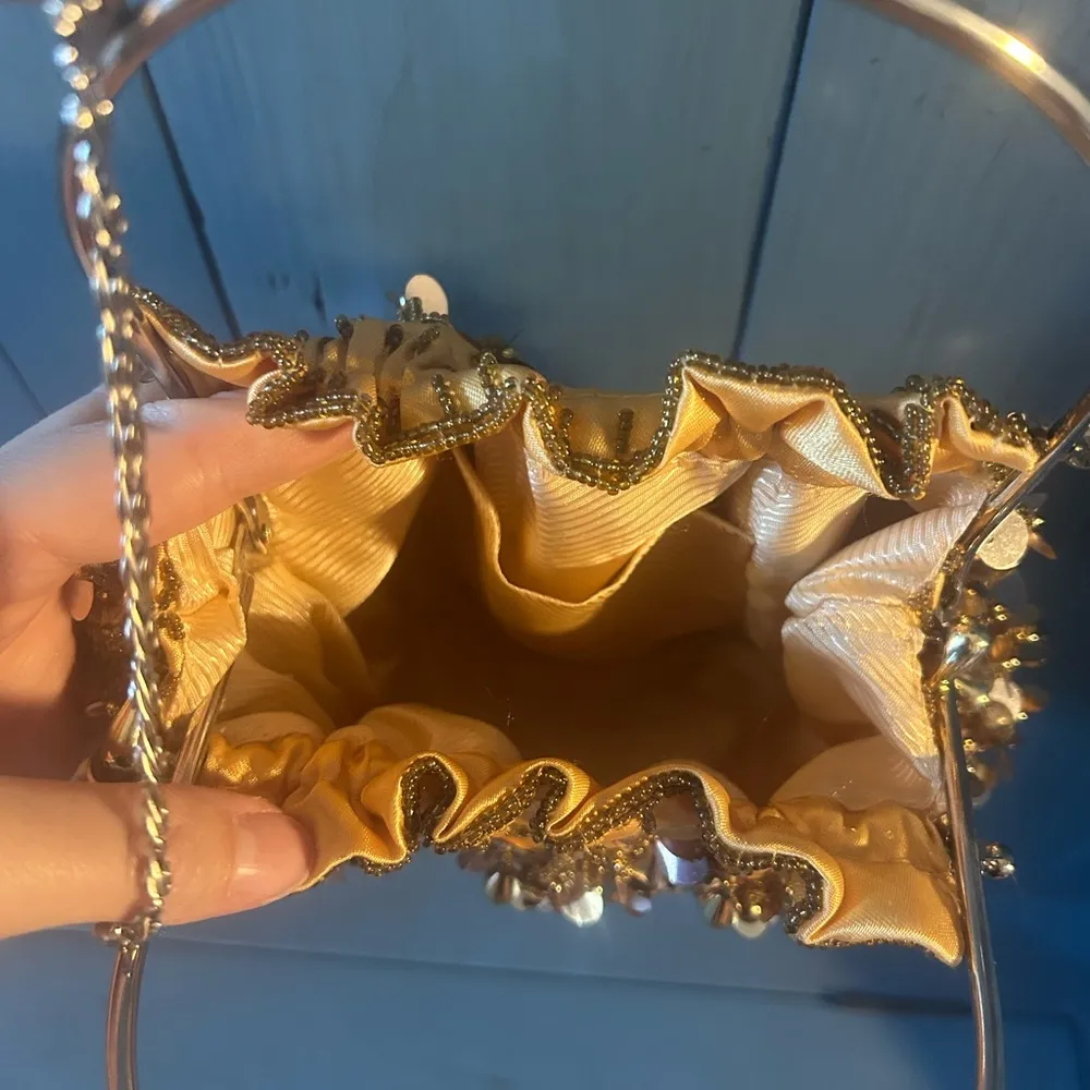 Shoulder Bag Purse Beaded Large Gold Sequins Statement Bag Evening Yellow - Image 3