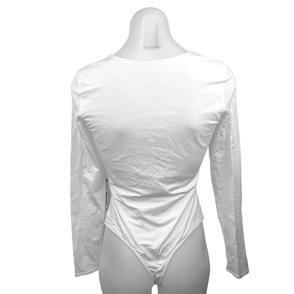 NEW Everlane White Supima Cotton Square Neck Long Sleeve Thong Bodysuit Size M - Image 2