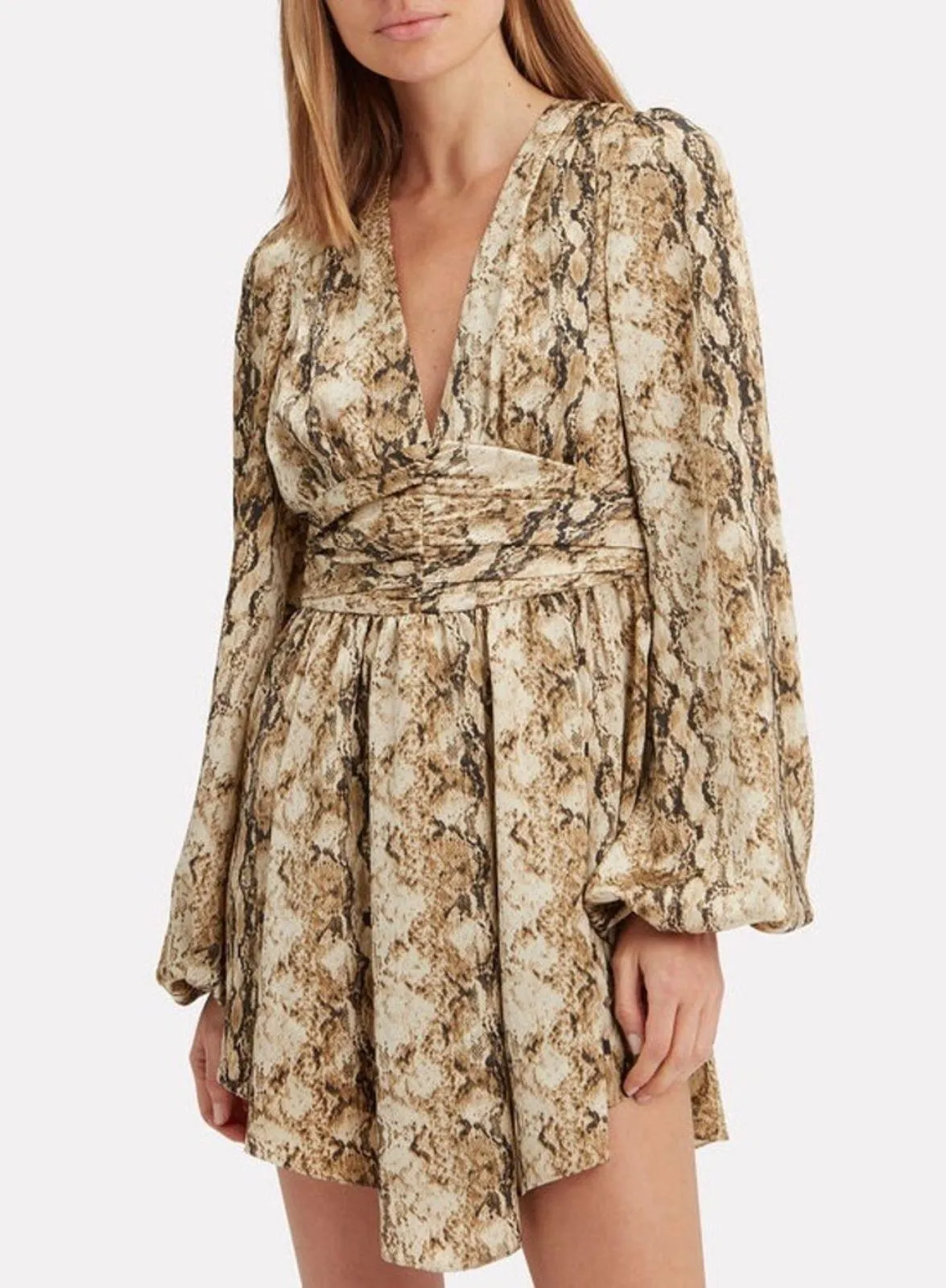 Ronny Kobo Orzora Snake Print Mini Dress Size Small Gently Used Boho Festival Tan - Image 3