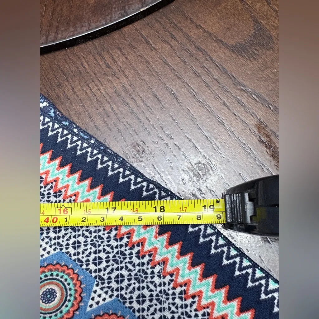 Blush Asymmetrical Dress with Blue and Orange Patterns Size M - Image 6