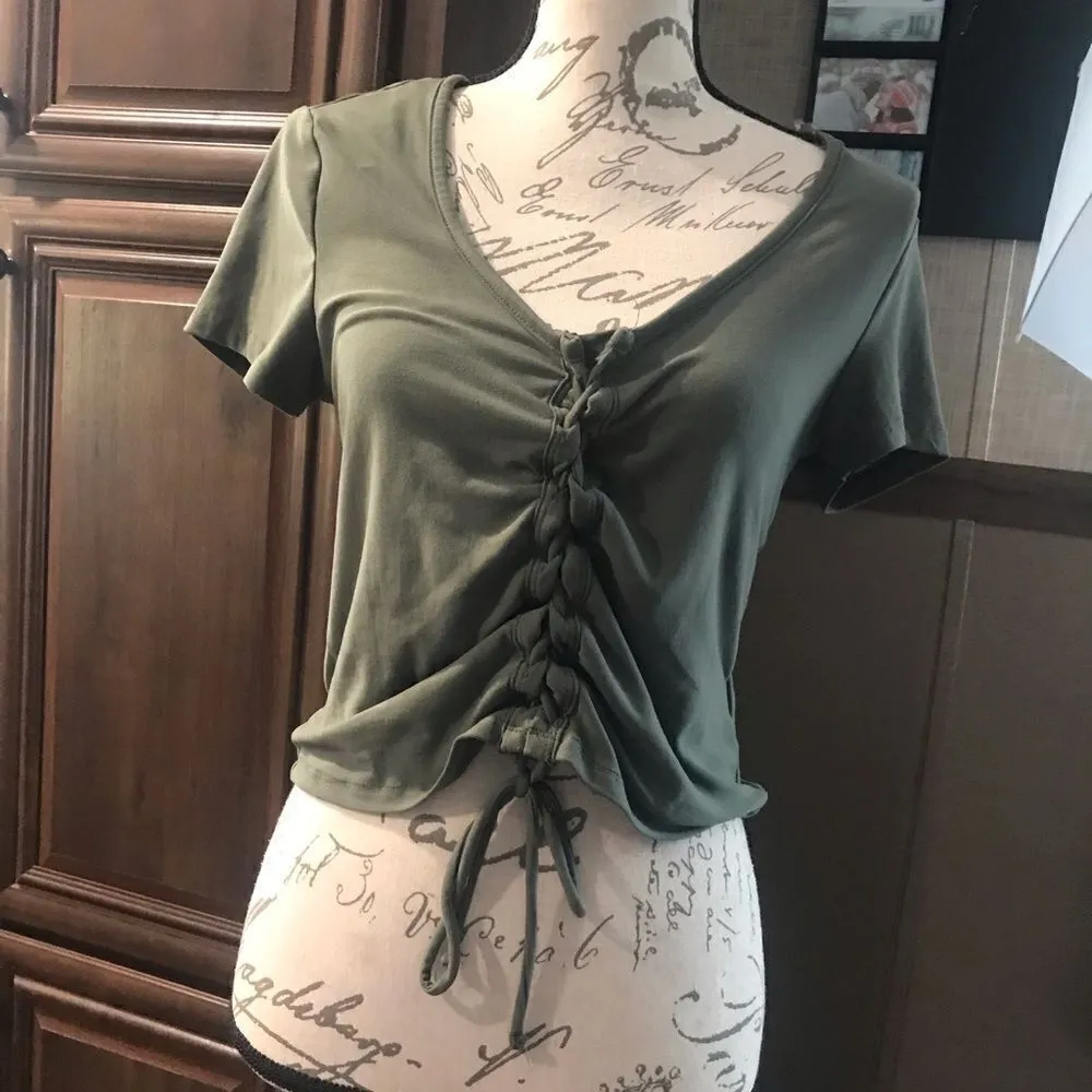 no boundaries size large green scrunched crop top - Image 5