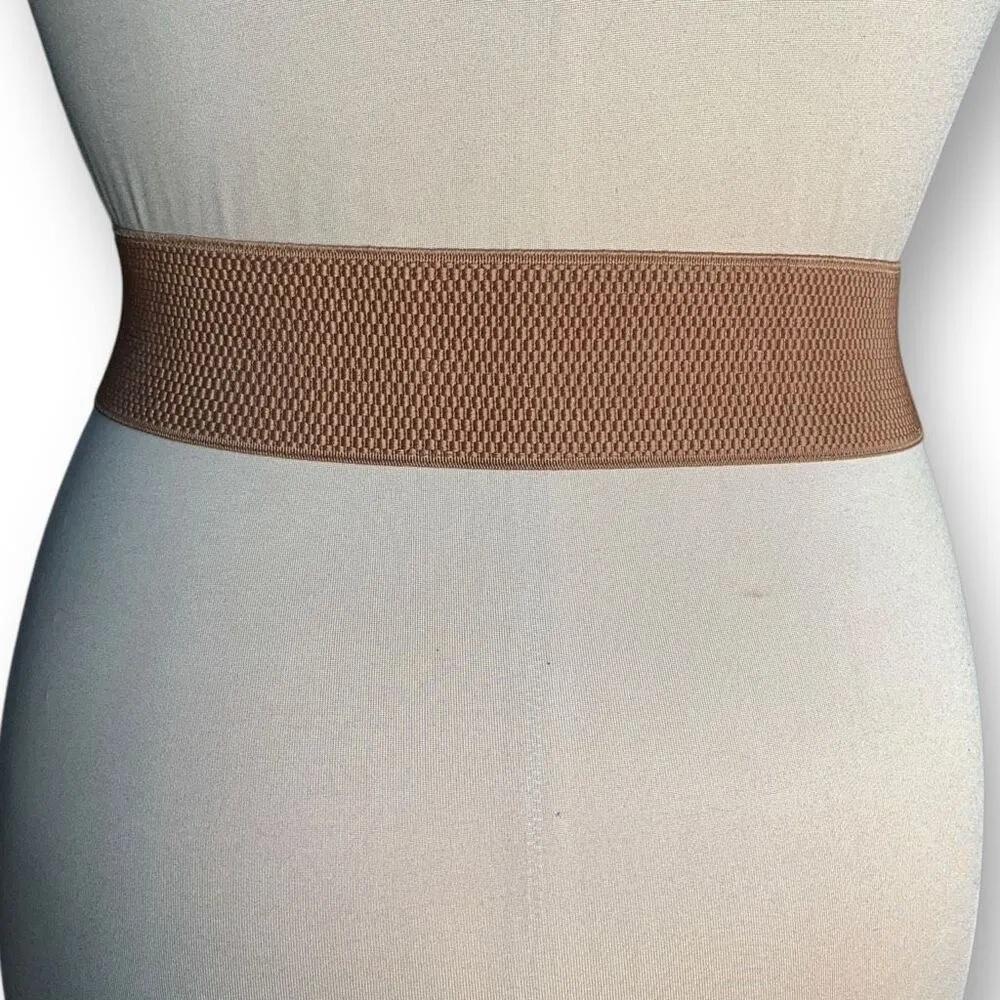 Vintage Y2K Yik Fung Tan Leather Draped Metal Chain Elastic Statement Belt - Image 7