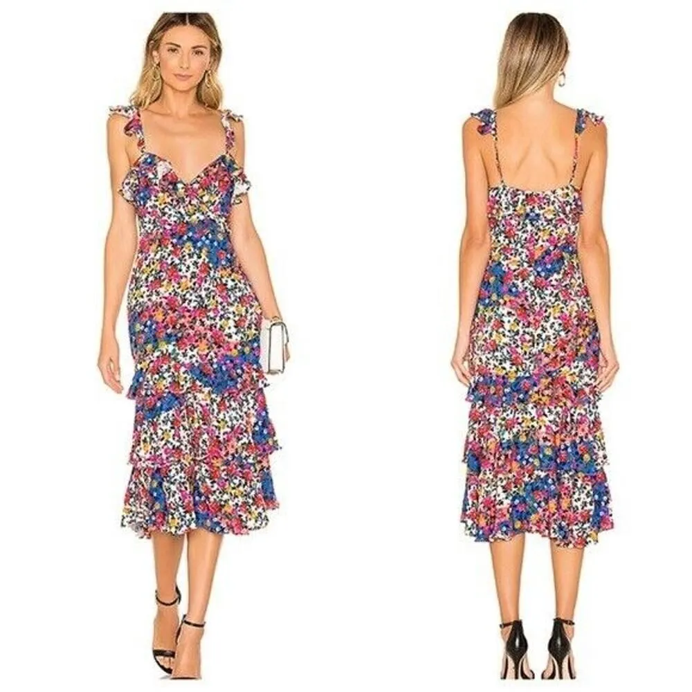 Majorelle Nolita Dress Womens Large Midi Floral Dress Patchwork Revolve Ruffle - Image 12