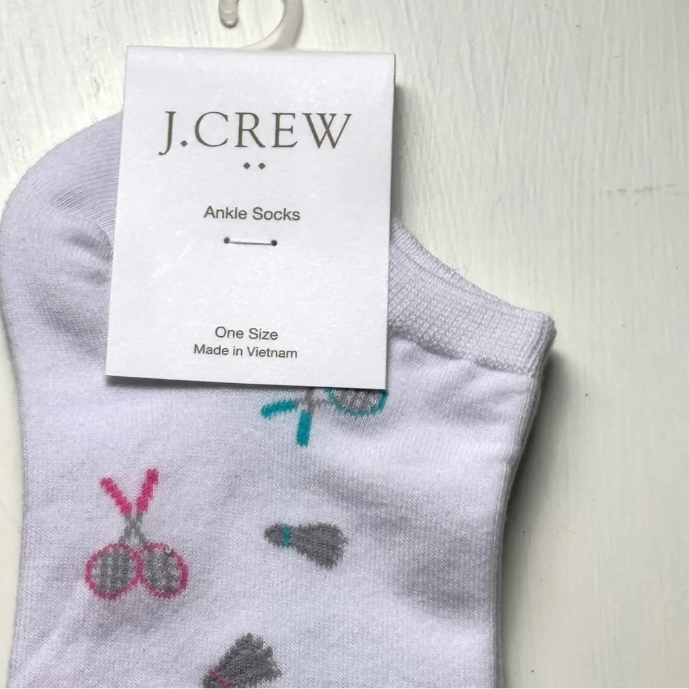 J.Crew White and Pink  Badminton Design Ankle Socks NWT Sz OS - Image 2