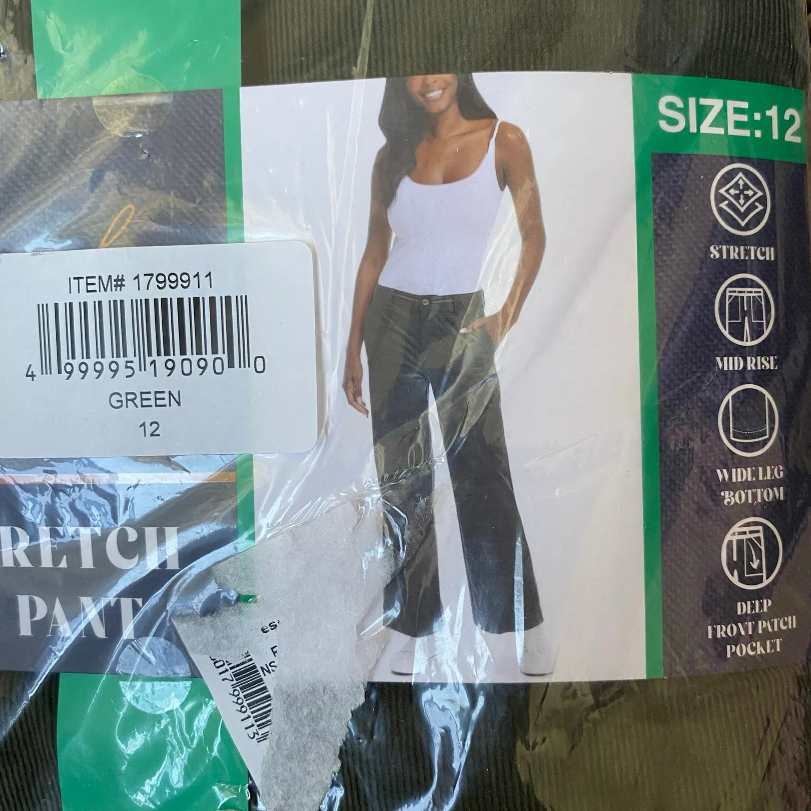 WEATHERPROOF VINTAGE NWT Mid Rise Wide Leg Stretch Corduroy Pants Green Size 12 - Image 3