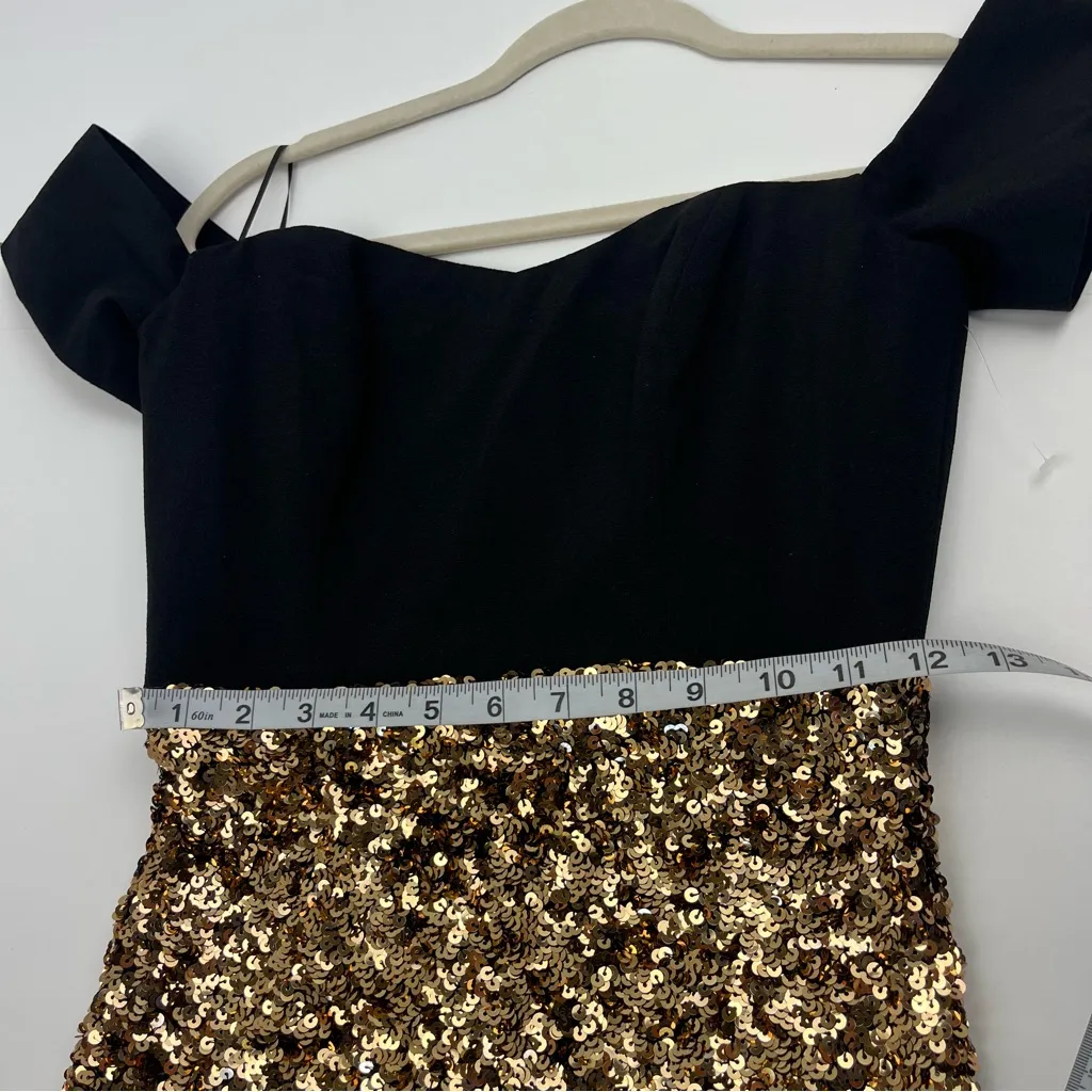Dress the Population Bailey Sequin Dress Womens‎ XS Black Gold Bodycon Midi NWOT - Image 10