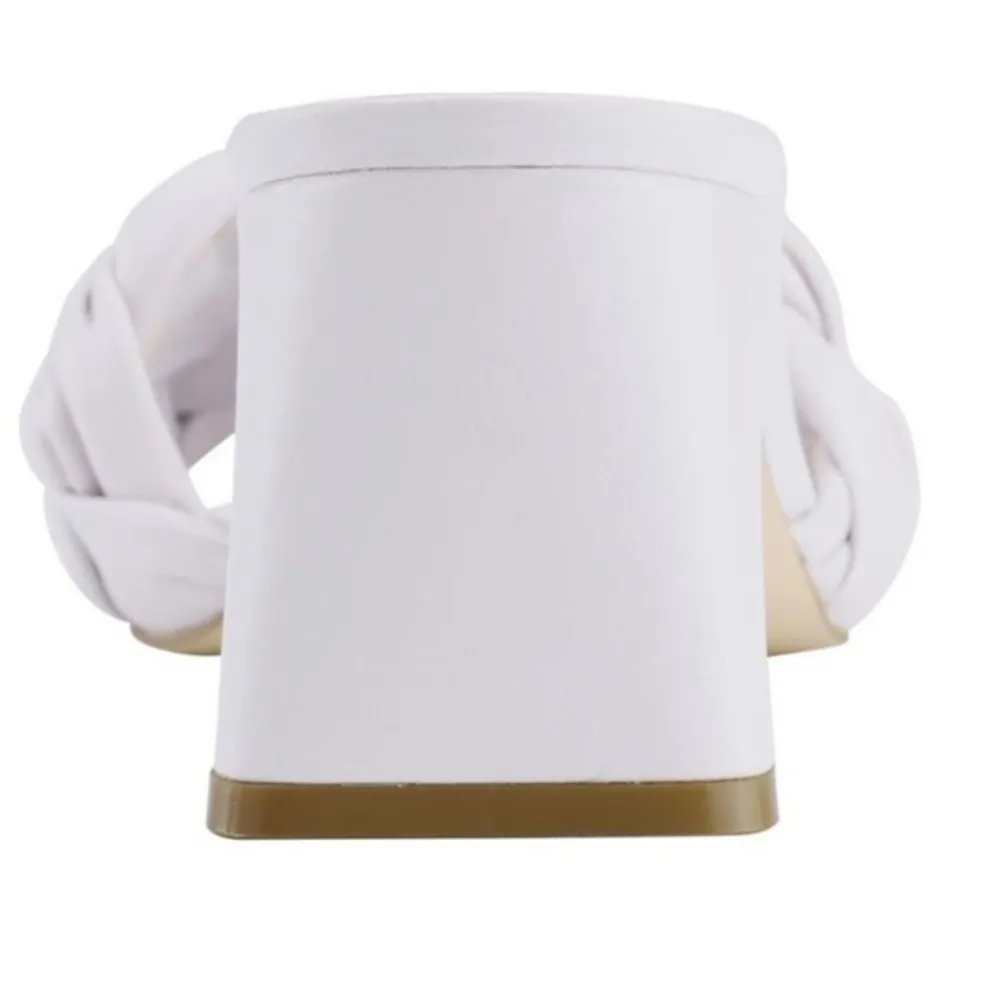 Marc Fisher LTD Leather White/Grey Cerita Slide Heel Sandals Nude Bottom - Image 5