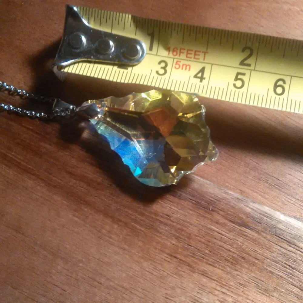 Simulated White Mystic Quartz Sterling Silver Pendant Stainless Steel Necklace - Image 8