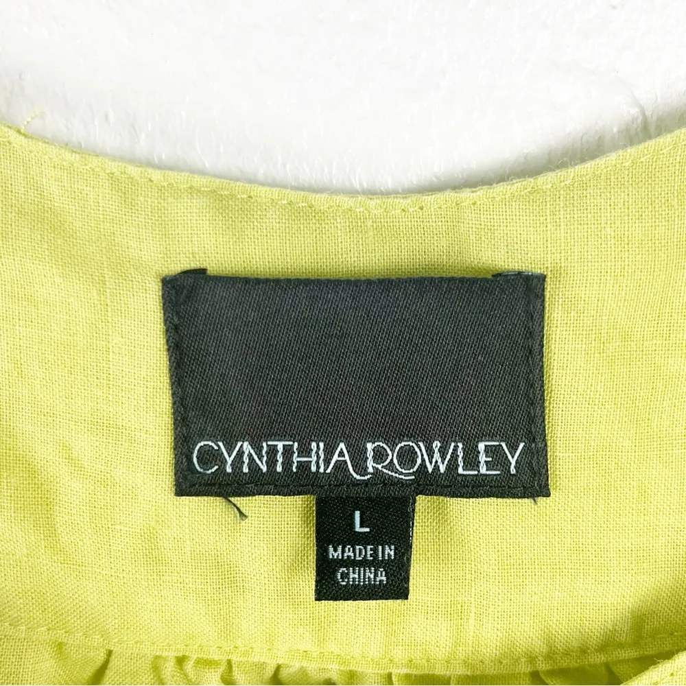 CYNTHIA ROWLEY 100% Linen Lightweight Embroidered Smocked Accent Top, Size Large - Image 3