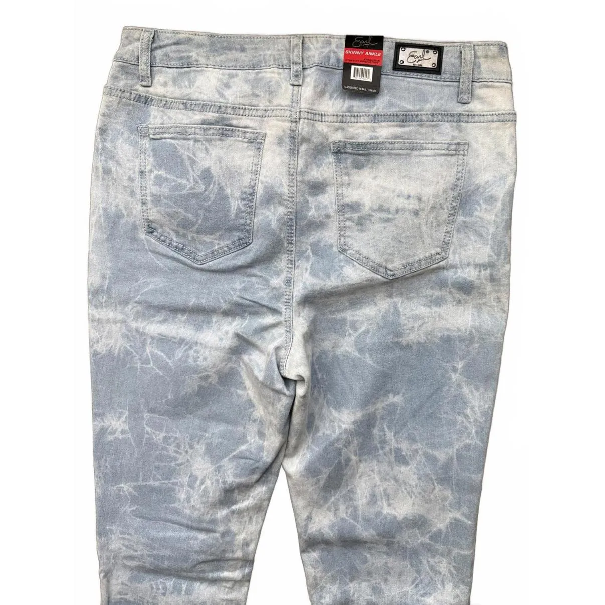 NEW Earl Jean Women's Denim Jeans Size 16W Skinny Ankle Cropped Stretch Tie Dye Blue - Image 6