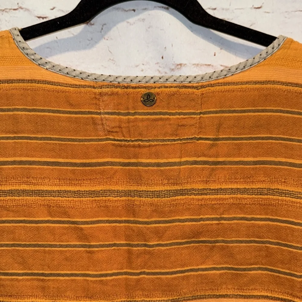 Orange Striped Women's Prana Mistico Short Sleeve Top Guaze Cotton Medium - Image 5