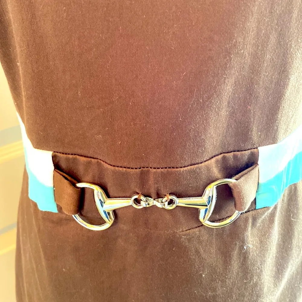 || Brown/sea foam green/white dress with silver belt accents - Image 3