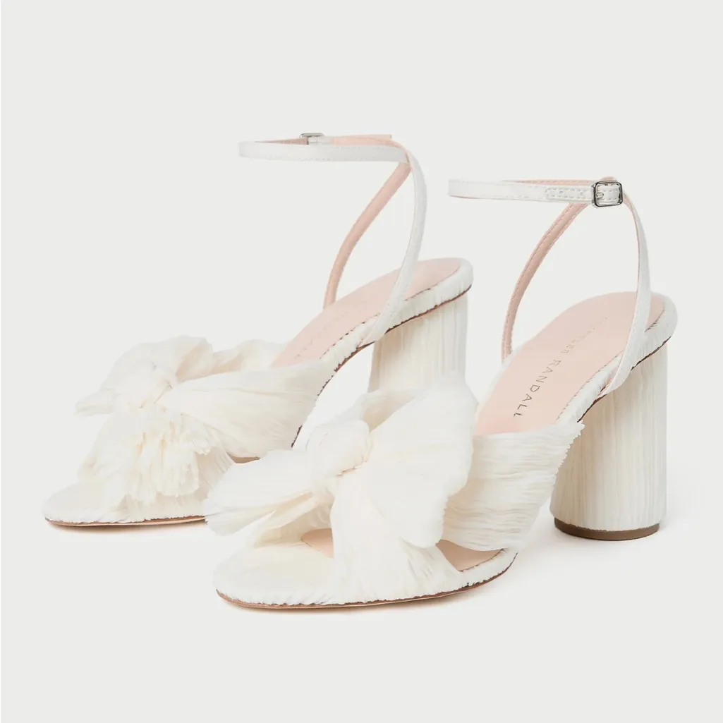 NEW Loeffler Randall Camellia Pearl Pleated Bow Bridal Heel in Vegan Pearl - Image 4