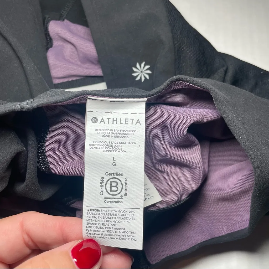 Athleta Conscious Lace Black sports bra  size Large Longline Sports bra - Image 3